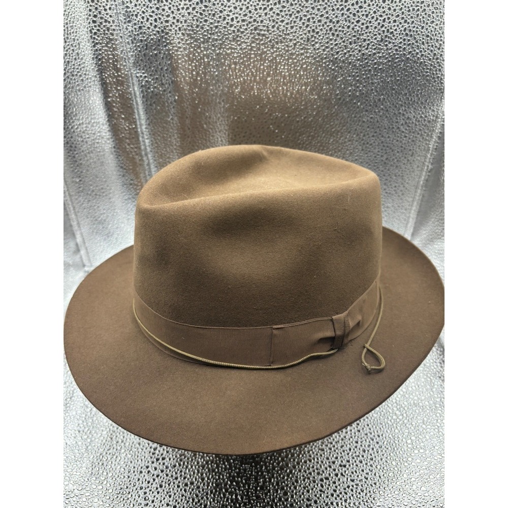 Borsalino A Carras Atenes Fur Felt Wool Fedora Hat Brown Ribbon Detail Mens 53